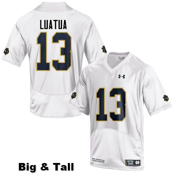 Men's NCAA Notre Dame Fighting Irish #13 Tyler Luatua Stitched College Under Armour Authentic White Big & Tall Football Jersey RC10H61ZW